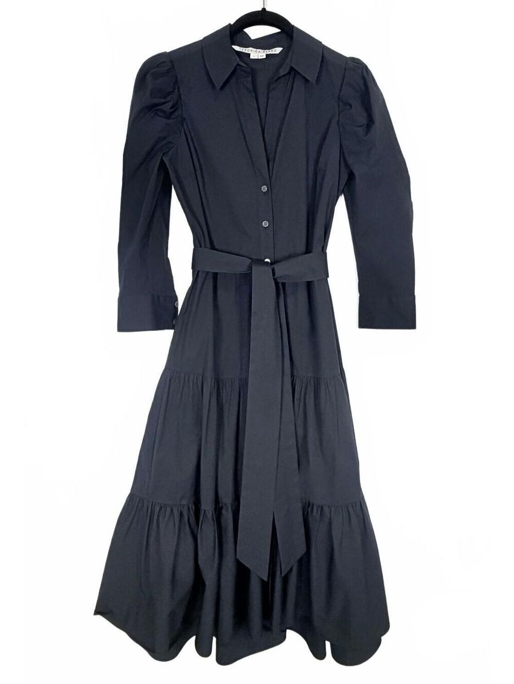 Veronica Beard Black Polina Puff Sleeve Stretch Cotton Shirt Dress Size 0